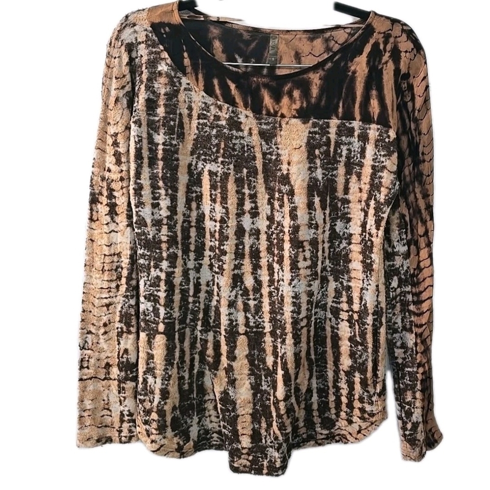 XCVI‎ Wearables Beige Cream Brown Mesh Long Sleeve Top Womens Size Small